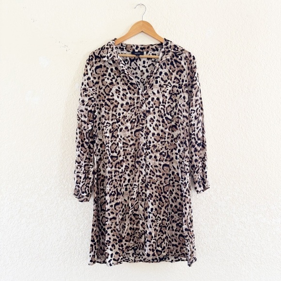 MSK Brown and Black Notched Collar Shirt Dress - Picture 3 of 9